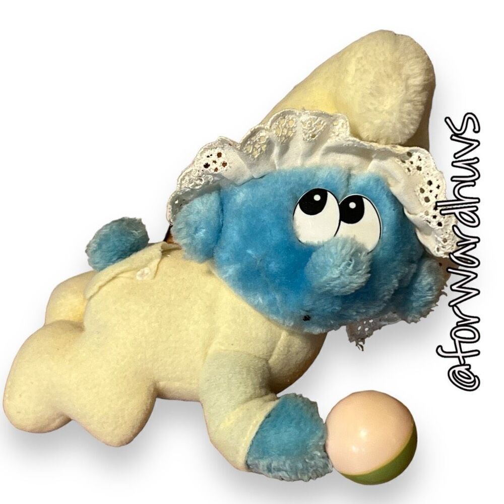 Vintage Applause 1983 Baby Smurf with Rattle - Charming Collectible
